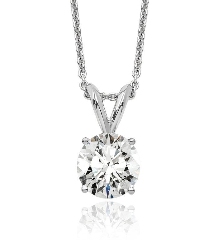 14K Solid White Gold Round Lab Diamond Solitaire Necklace Chain Pendant Charm