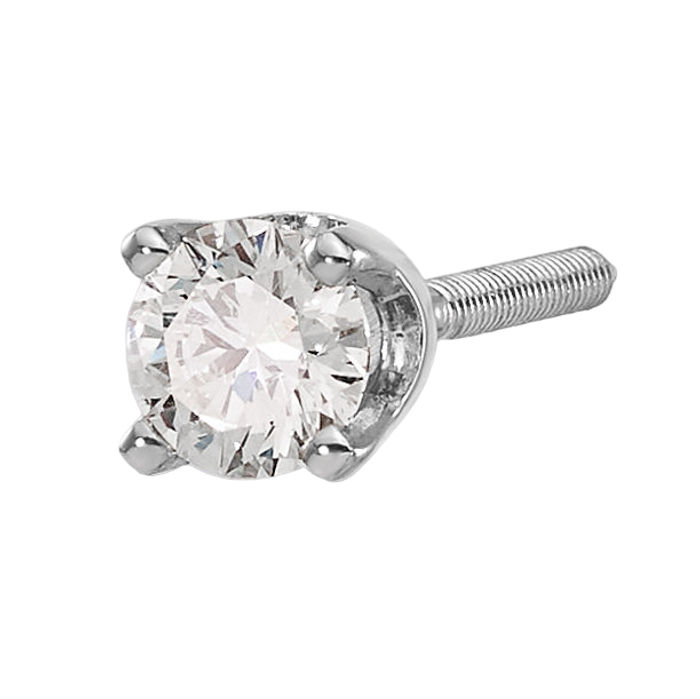 14K Solid White Gold Diamond Stud Earring