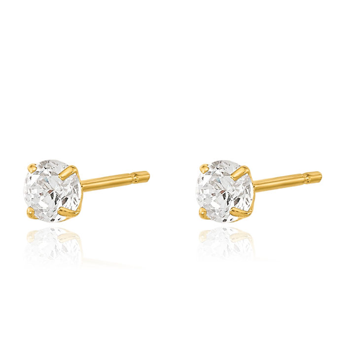 14K Solid Yellow Gold 3mm Round Cubic Zirconia CZ Stud Earrings