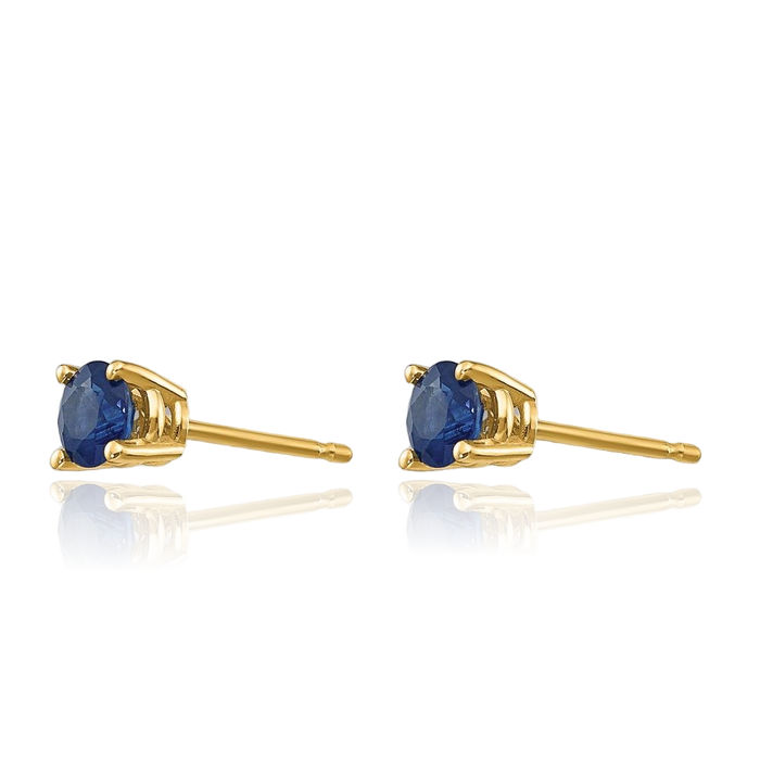 14K Solid Yellow Gold Blue Sapphire Studs Gemstone Solitaire Earrings September Birthstone Jewelry