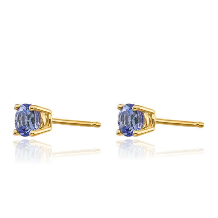 14K Solid Yellow Gold Blue Tanzanite Studs Gemstone Solitaire Earrings December Birthstone Jewelry