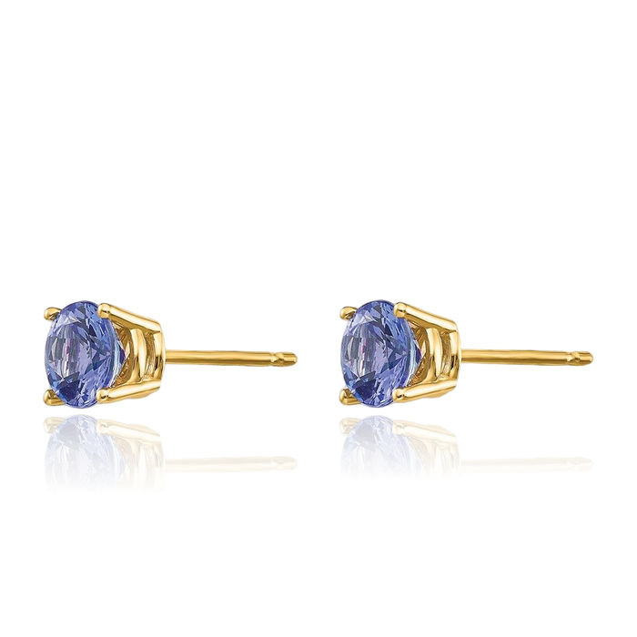 14K Solid Yellow Gold Blue Tanzanite Studs Gemstone Solitaire Earrings December Birthstone Jewelry