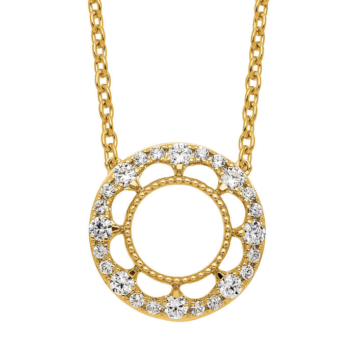 14K Solid Yellow Gold Circle Round Geometric Diamond Necklace Chain