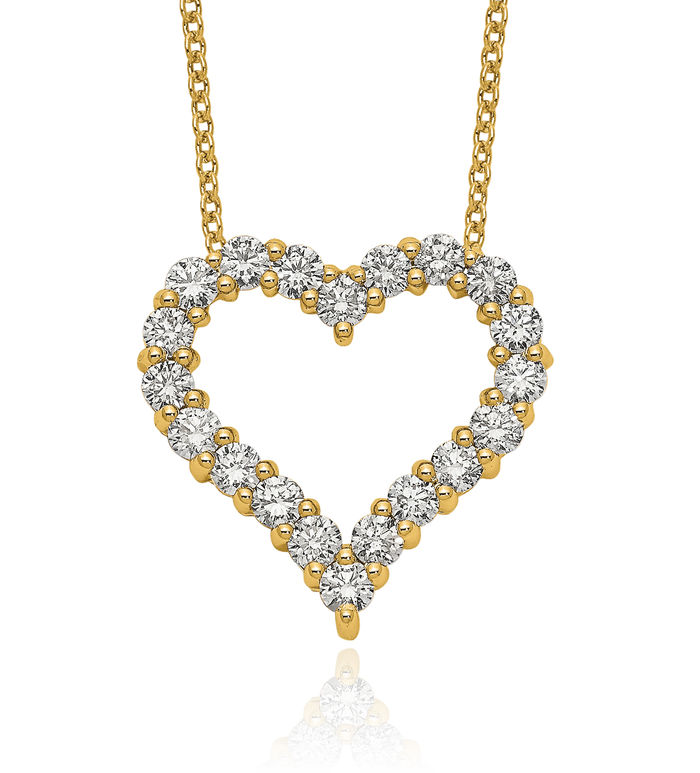 14K Solid Yellow Gold Diamond Heart Necklace Love Pendant Friendship Charm Chain