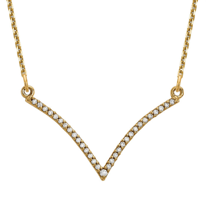 14K Solid Yellow Gold Diamond V Chain Necklace