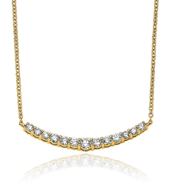 14K Solid Yellow Gold Lab Diamond Bar Necklace Chain