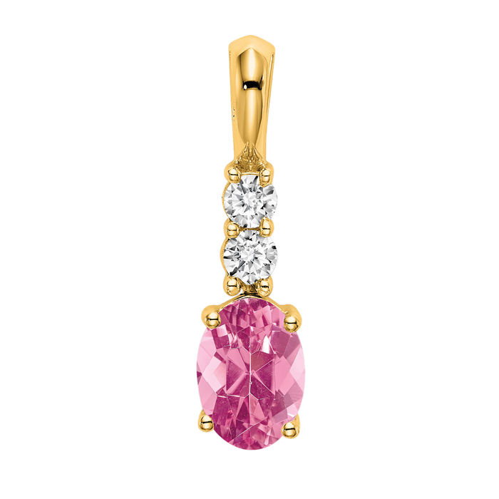 14K Solid Yellow Gold Oval Tourmaline Diamond Necklace - Picture 11 of 12