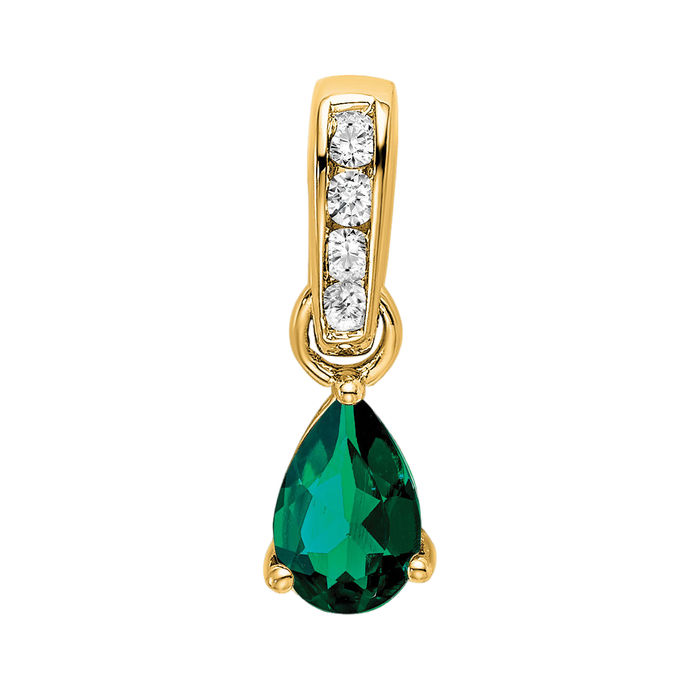 14K Solid Yellow Gold Pear Lab Emerald Diamond Necklace - Picture 4 of 5