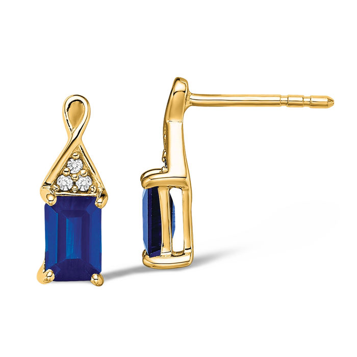 14K Solid Yellow Gold Blue Sapphire Diamond Drop Dangle Earrings Gemstone Post Push Back September Birthstone Jewelry