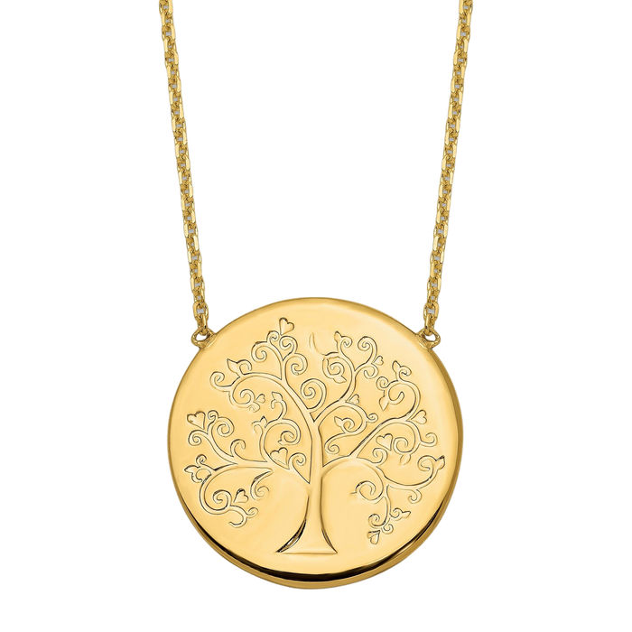 14K Solid Yellow Gold Tree of Life Chain Necklace