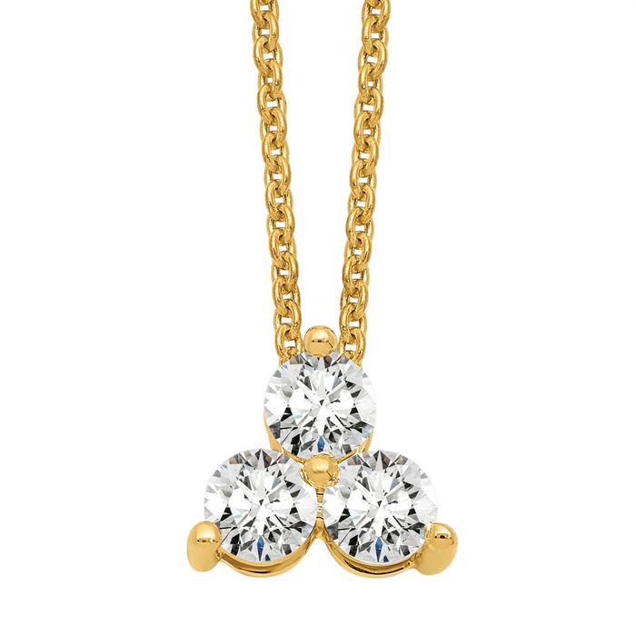 14K Solid Yellow Gold Lab Diamond 3 Stone Necklace Chain