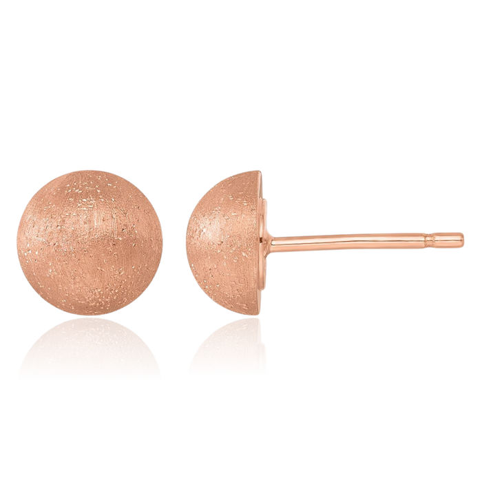 18K Solid Rose Pink Gold 8mm Button Stud Earrings