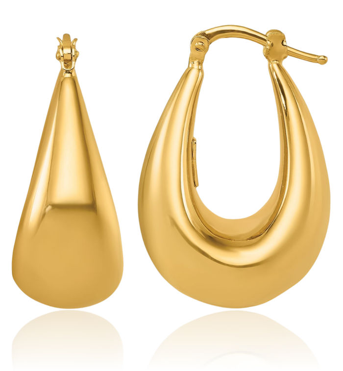 18K Solid Yellow Gold Graduated Oval Medium Hoop Earrings