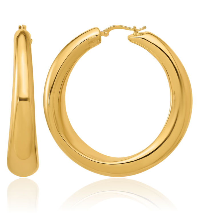 18K Solid Yellow Gold Graduated Round Large Hoop Earrings