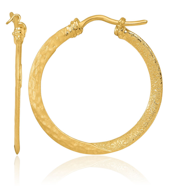 18K Solid Yellow Gold Medium Round Hoop Earrings