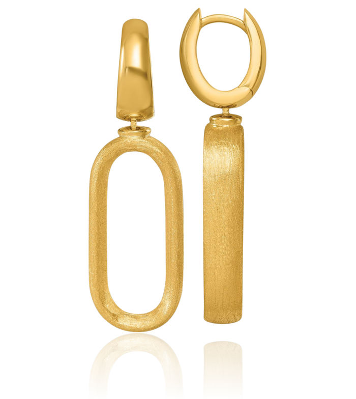 18K Solid Yellow Gold Oval Huggie Medium Hoop Drop Dangle Earrings