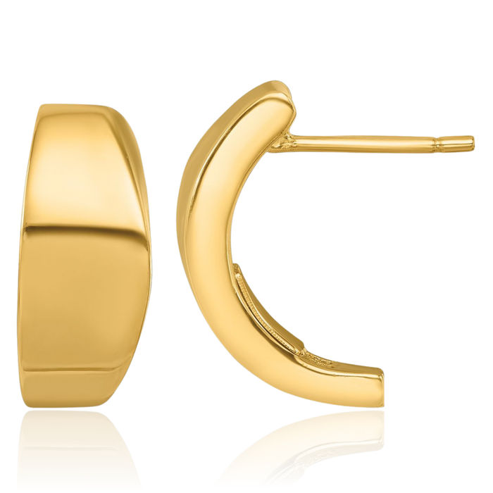 18K Solid Yellow Gold Post Hoop Earrings