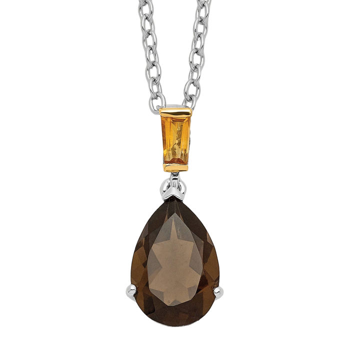 925 Sterling Silver Brown Smoky Quartz Yellow Orange Citrine Chain Necklace Gemstone Pendant Charm