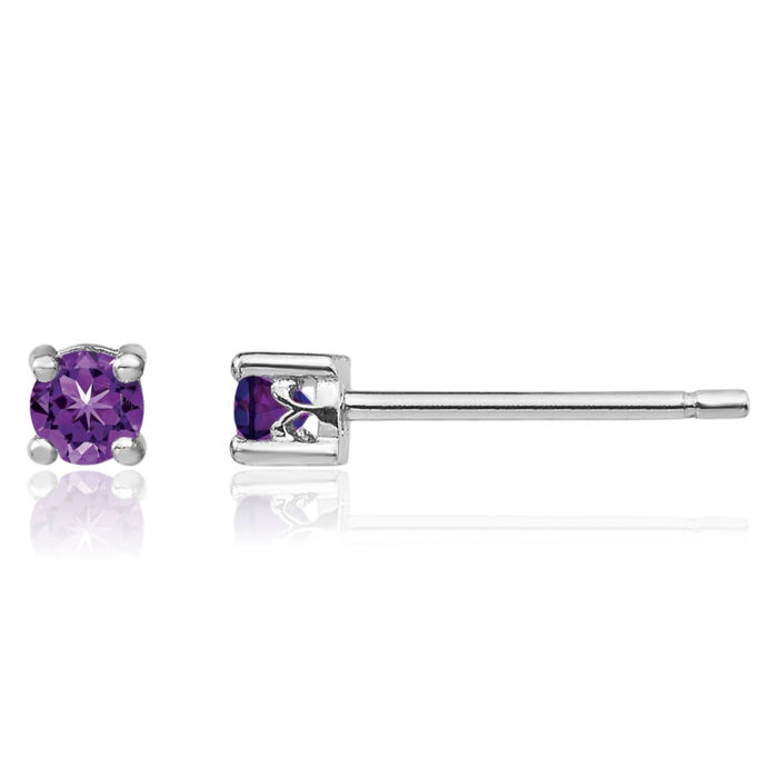 925 Sterling Silver 3mm Round Purple Amethyst Stud Earrings Gemstone Post Push Back February Birthstone Jewelry