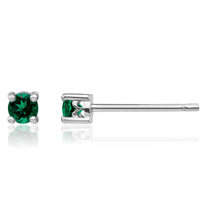 925 Sterling Silver 3mm Round Lab Green Emerald Stud Earrings Gemstone Post Push Back May Birthstone Jewelry