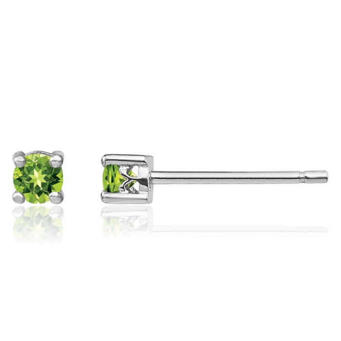 925 Sterling Silver 3mm Round Green Peridot Stud Earrings Gemstone Post Push Back August Birthstone Jewelry