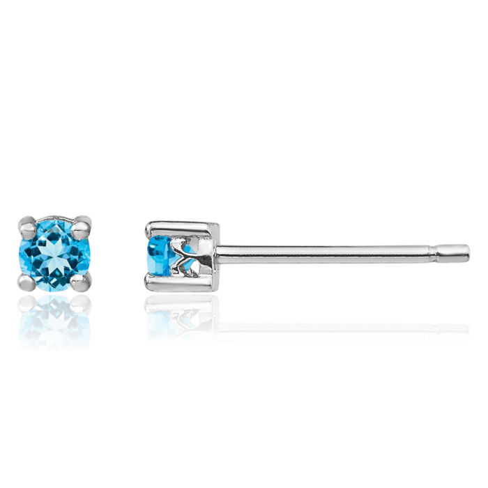 925 Sterling Silver 3mm Round Swiss Blue Topaz Stud Earrings Gemstone Post Push Back December Birthstone Jewelry