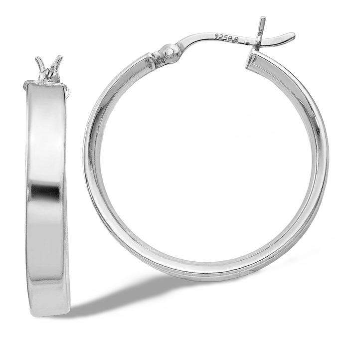 925 Sterling Silver Medium Round Hoop Earrings