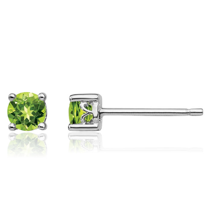 925 Sterling Silver 4mm Round Green Peridot Stud Earrings Gemstone Post Push Back August Birthstone Jewelry