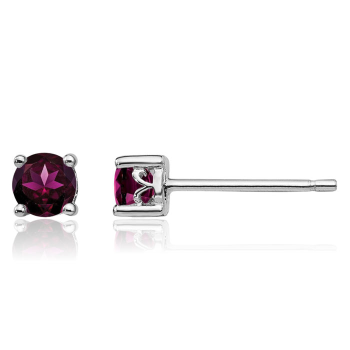925 Sterling Silver 4mm Round Purple Rhodolite Garnet Stud Earrings Gemstone Post Push Back June Birthstone Jewelry