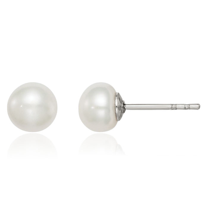 925 Sterling Silver 5mm White Button Freshwater Cultured Pearl Stud Earrings