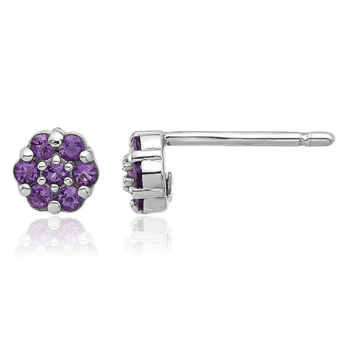 925 Sterling Silver Purple Amethyst Flower Stud Earrings