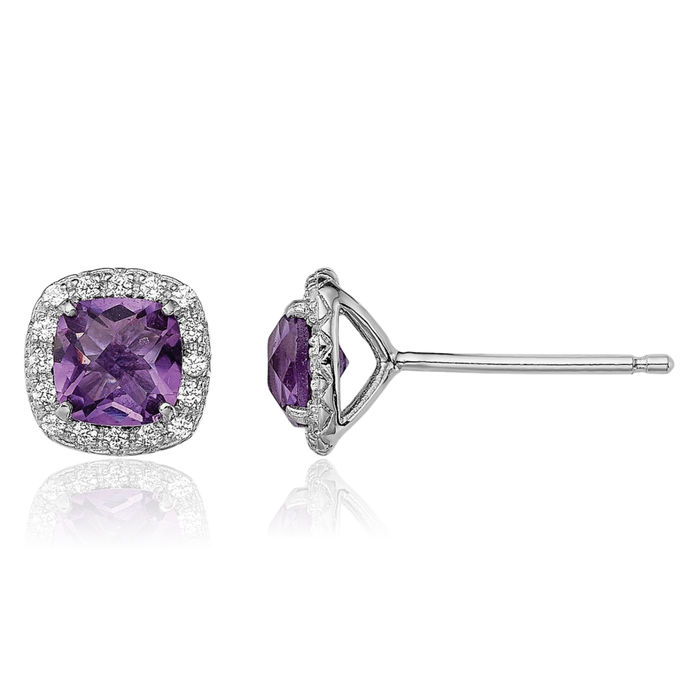 925 Sterling Silver Purple Amethyst Lab White Sapphire Stud Earrings February Birthstone Jewelry