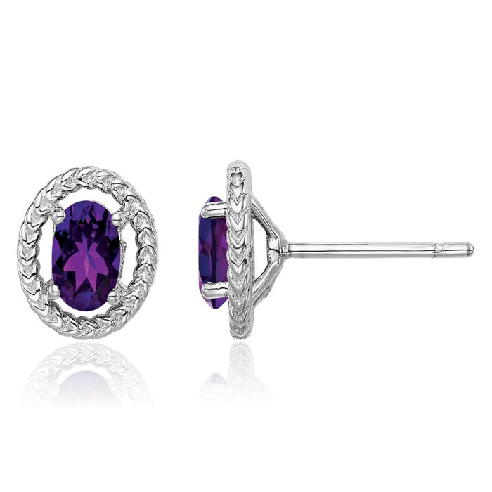 925 Sterling Silver Purple Amethyst Oval Stud Earrings February Birthstone Jewelry