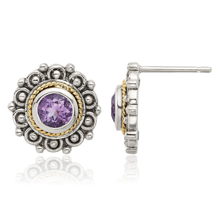 925 Sterling Silver Vintage Purple Amethyst Stud Earrings