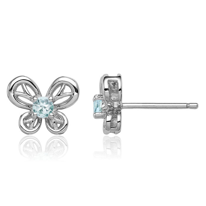 925 Sterling Silver Blue Aquamarine Stud Earrings March Birthstone Jewelry