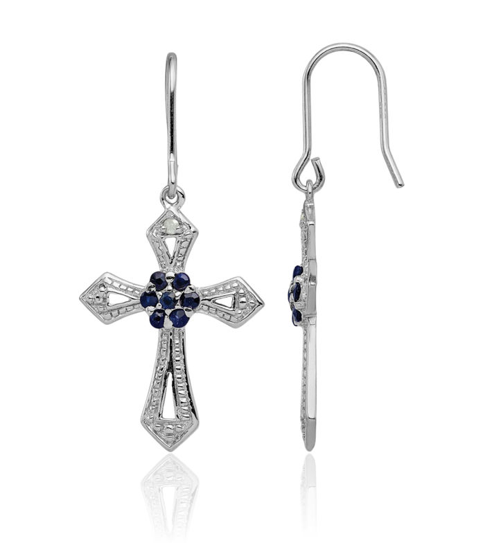 925 Sterling Silver Beaded Diamond Black Cubic Zirconia CZ Passion Hanging Holy Cross Christian Religious Drop Dangle Earrings