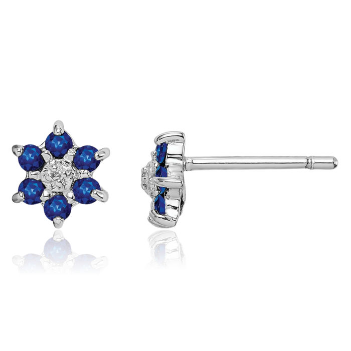 925 Sterling Silver Blue Sapphire Diamond Stud Earrings