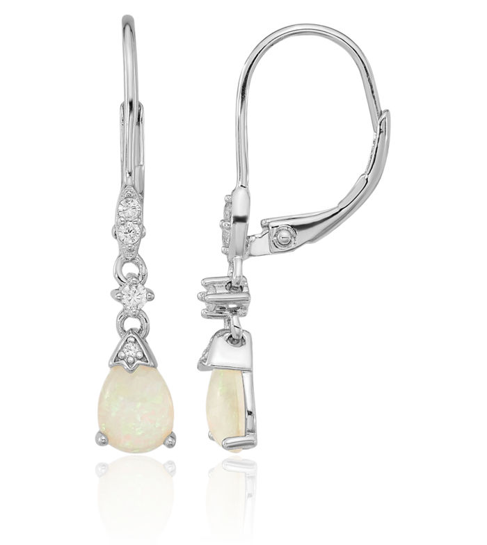 925 Sterling Silver Cabochon Lab Opal Cubic Zirconia CZ Drop Dangle Earrings Gemstone