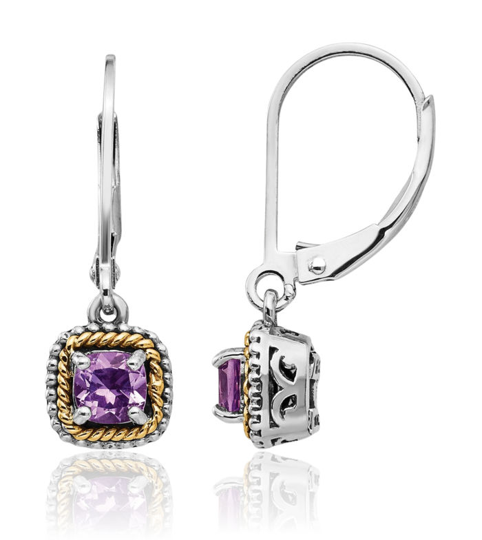 925 Sterling Silver Vintage Cushion-Cut Purple Amethyst Drop Dangle Earrings