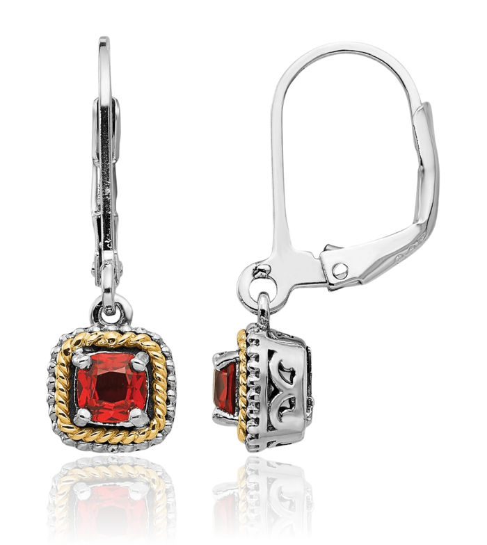 925 Sterling Silver Vintage Cushion-Cut Red Garnet Drop Dangle Earrings Gemstone