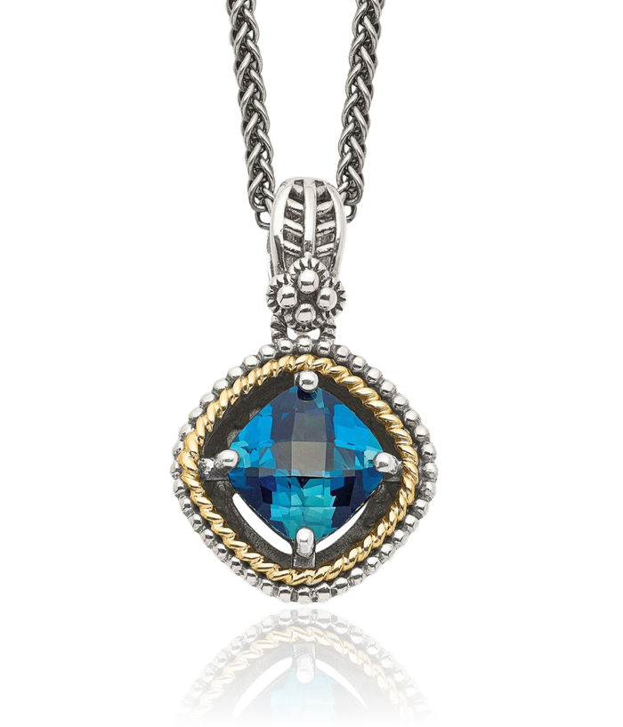 925 Sterling Silver Vintage Cushion-Cut London Blue Topaz Necklace