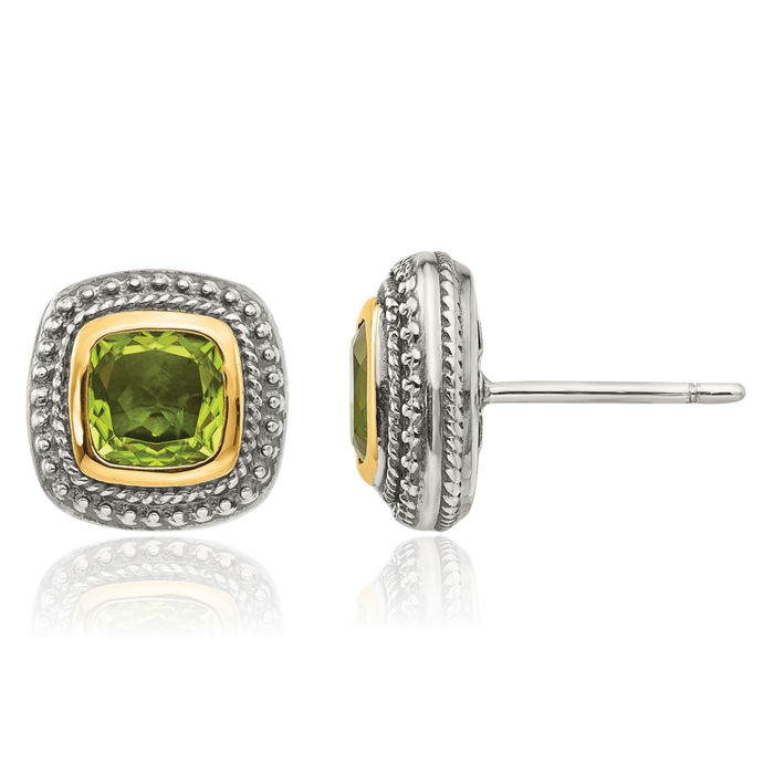 925 Sterling Silver Vintage Cushion-Cut Green Peridot Stud Earrings