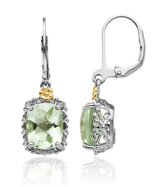 925 Sterling Silver Cushion-Cut Green Quartz Drop Dangle Earrings