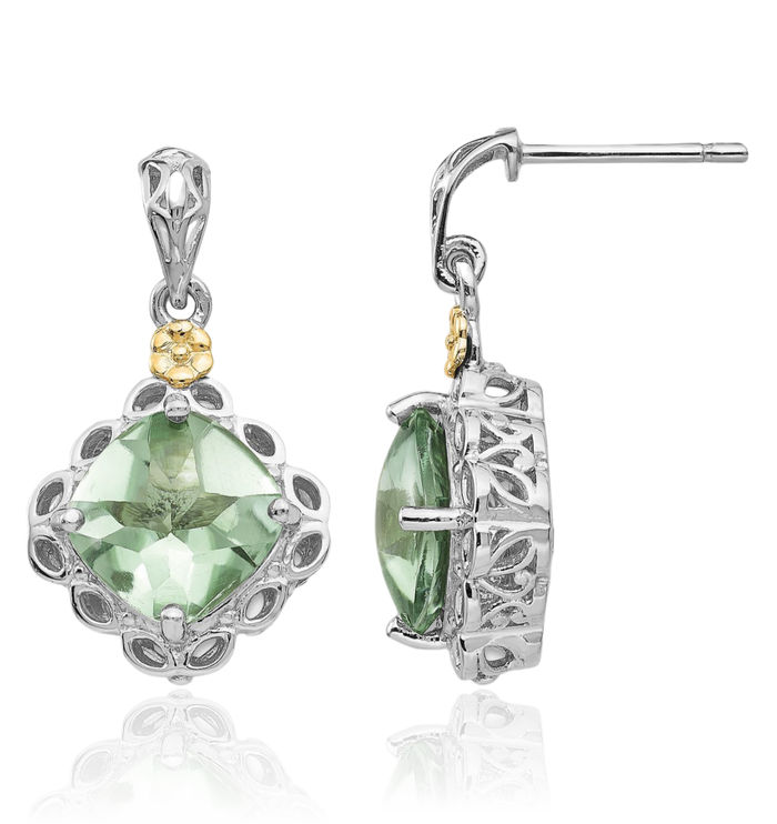 925 Sterling Silver Cushion-Cut Green Quartz Post Drop Dangle Earrings