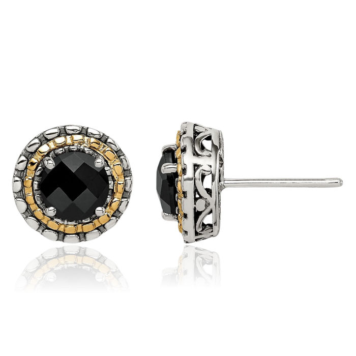 925 Sterling Silver Vintage Cut Black Onyx Stud Earrings