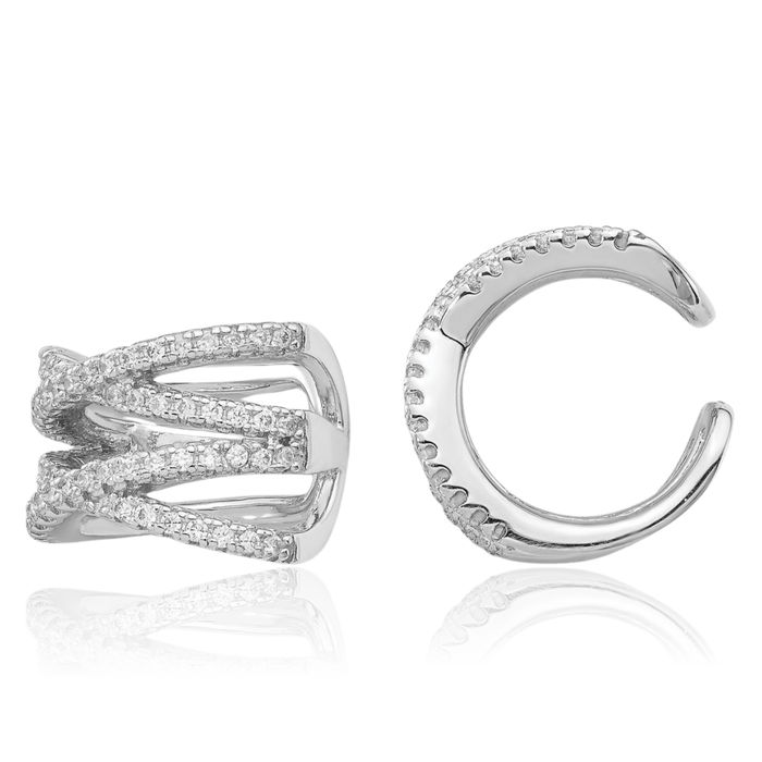 925 Sterling Silver Cubic Zirconia CZ Double x Single Cuff Earring