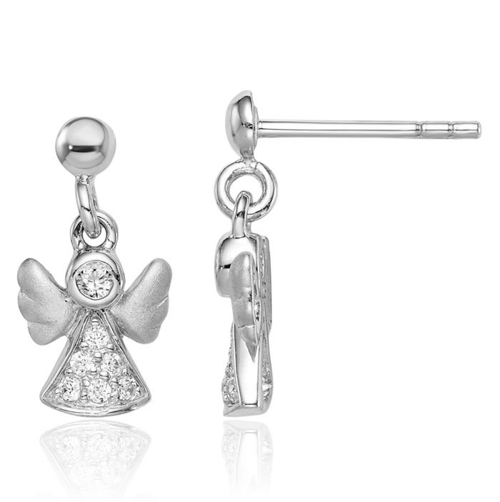 925 Sterling Silver Cubic Zirconia CZ Guardian Angel Wings Post Drop Dangle Earrings