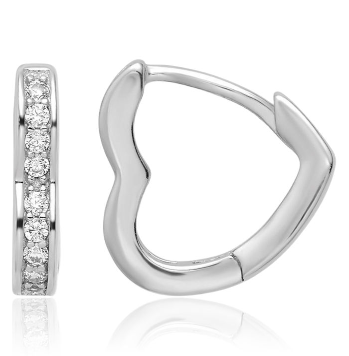 925 Sterling Silver Cubic Zirconia CZ Heart Friendship Huggie Small Hoop Earrings