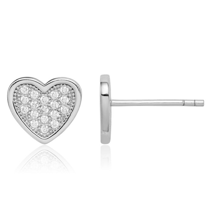 925 Sterling Silver Cubic Zirconia CZ Heart Stud Earrings