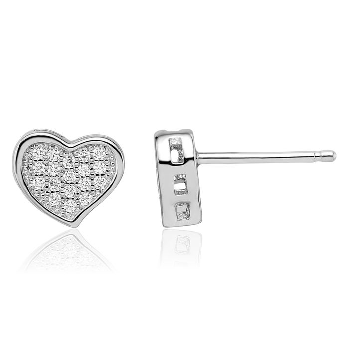 925 Sterling Silver Cubic Zirconia CZ Heart Stud Earrings